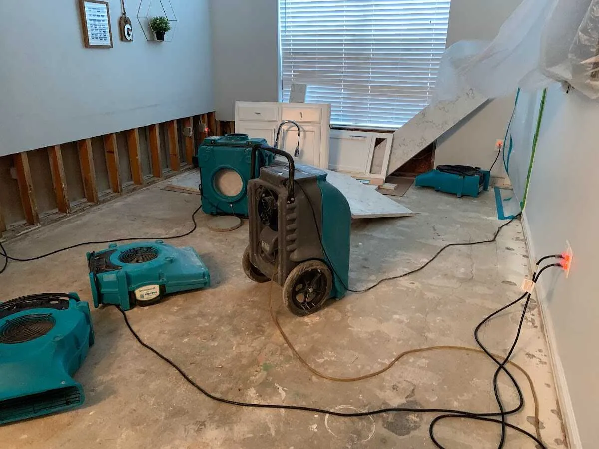 Dehumidifier in flood-cut room for Water Damage Restoration in Frankford